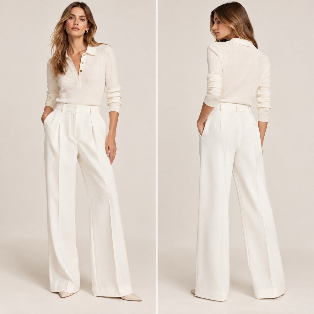 Maje Pawel High Rise Wide Leg Trousers 4 Ecru Crepe Old Money Work Pants Summer